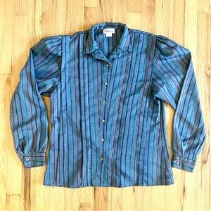 Vtg 80s Levi Strauss Striped Puff Sleeve Blouse Made in USA